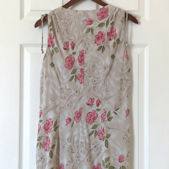 Jodi Michaels Y2K Vintage Floral Sleeveless V-neck Midi Shift Dress Beige 14 - Picture 10 of 11